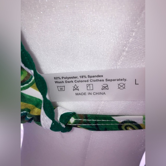 NEW Embroidered Straps Green Floral V-neck Adjustable padded Bikini TOP Large - Picture 10 of 15